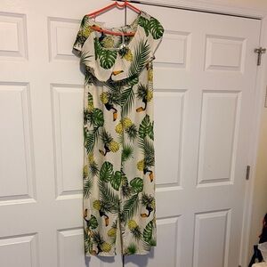 Fashion Nova Tropical Print Jumpsuit - Green and Yellow